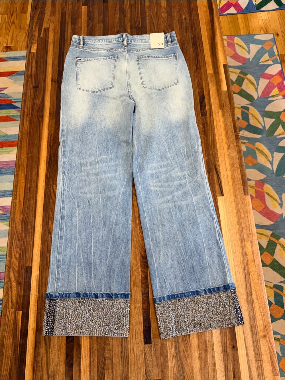 NWT - Alice + Olivia High Rise Embellished Straight Jeans Weezy in Brooklyn Blue - Picture 3 of 16